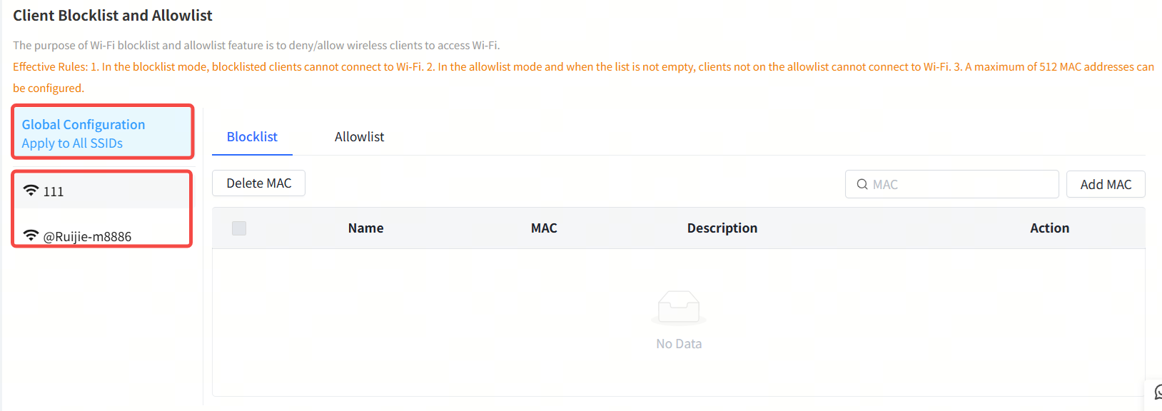בחירת היקף הרשימה: כללי או מבוסס SSID