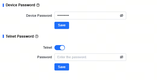 הגדרות סיסמת מכשיר וסיסמת Telnet