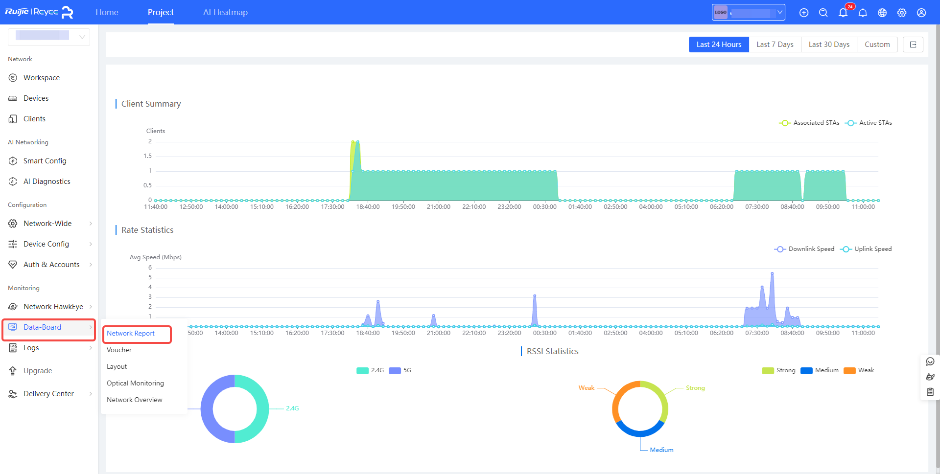 בחירת Network Report ב-Data-Board