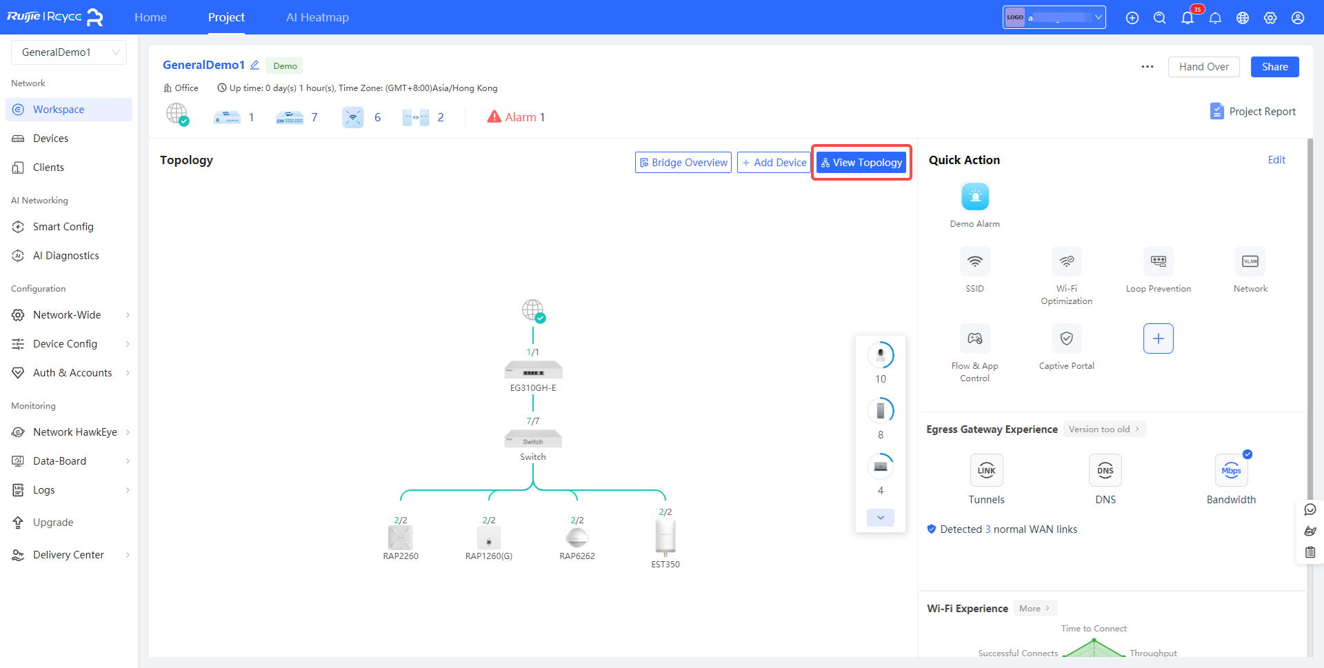 בחירת View Topology בתפריט Workspace