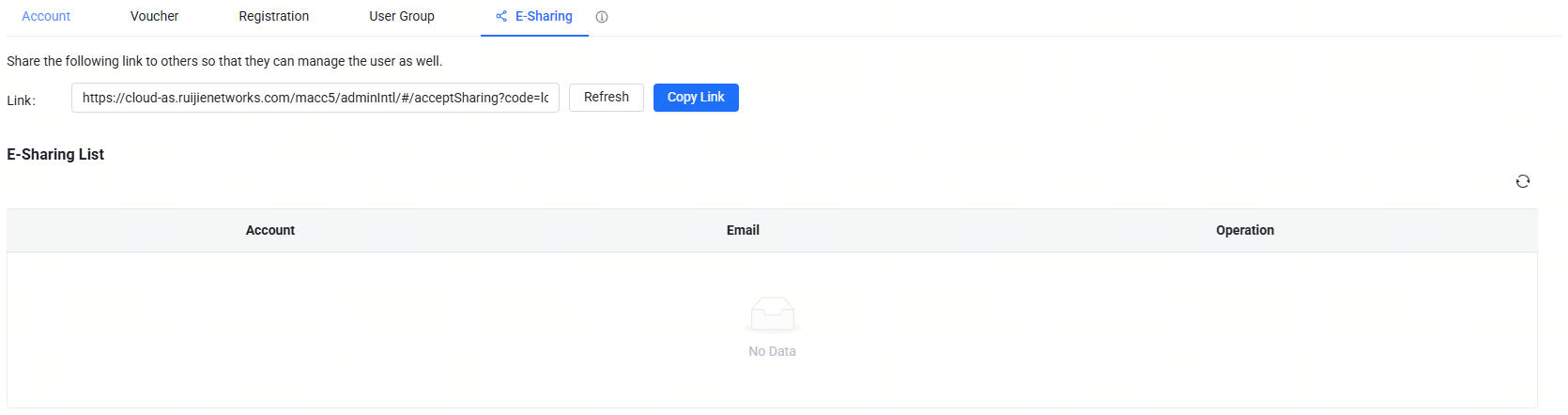 כרטיסיית E-sharing לקבלת קישור שיתוף