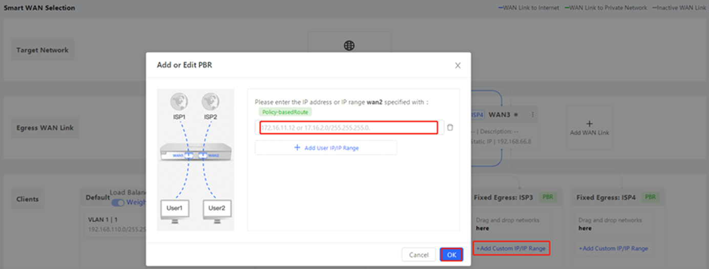 בחירת מצב Port Specified