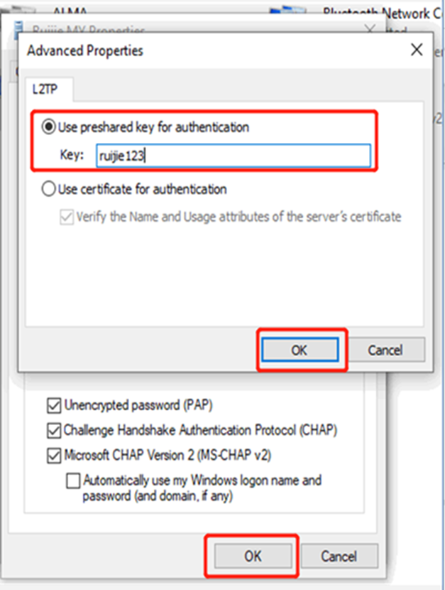 הגדרות אבטחה מתקדמות עבור L2TP