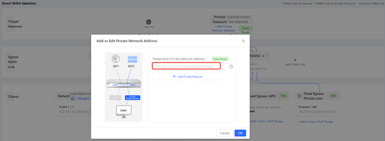דף Add or Edit Private Network Address