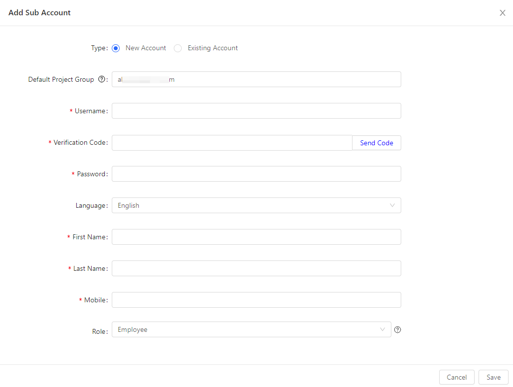 מסך הוספת חשבון משנה