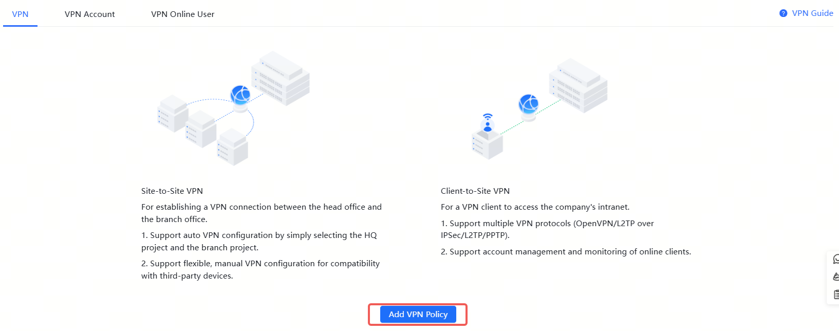 הוספת מדיניות VPN עבור שער המטה