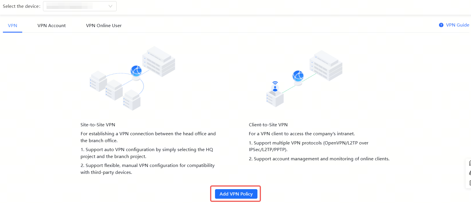 כפתור הוספת מדיניות VPN