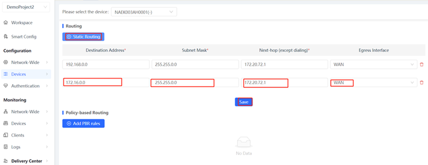 הוספת נתב סטטי
