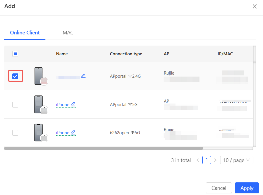 מסך קונפיגורציית User Rate Limit