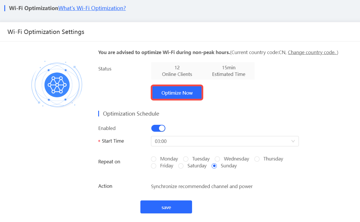 מסך Optimize Now המציג לקוחות מחוברים ומשך זמן משוער