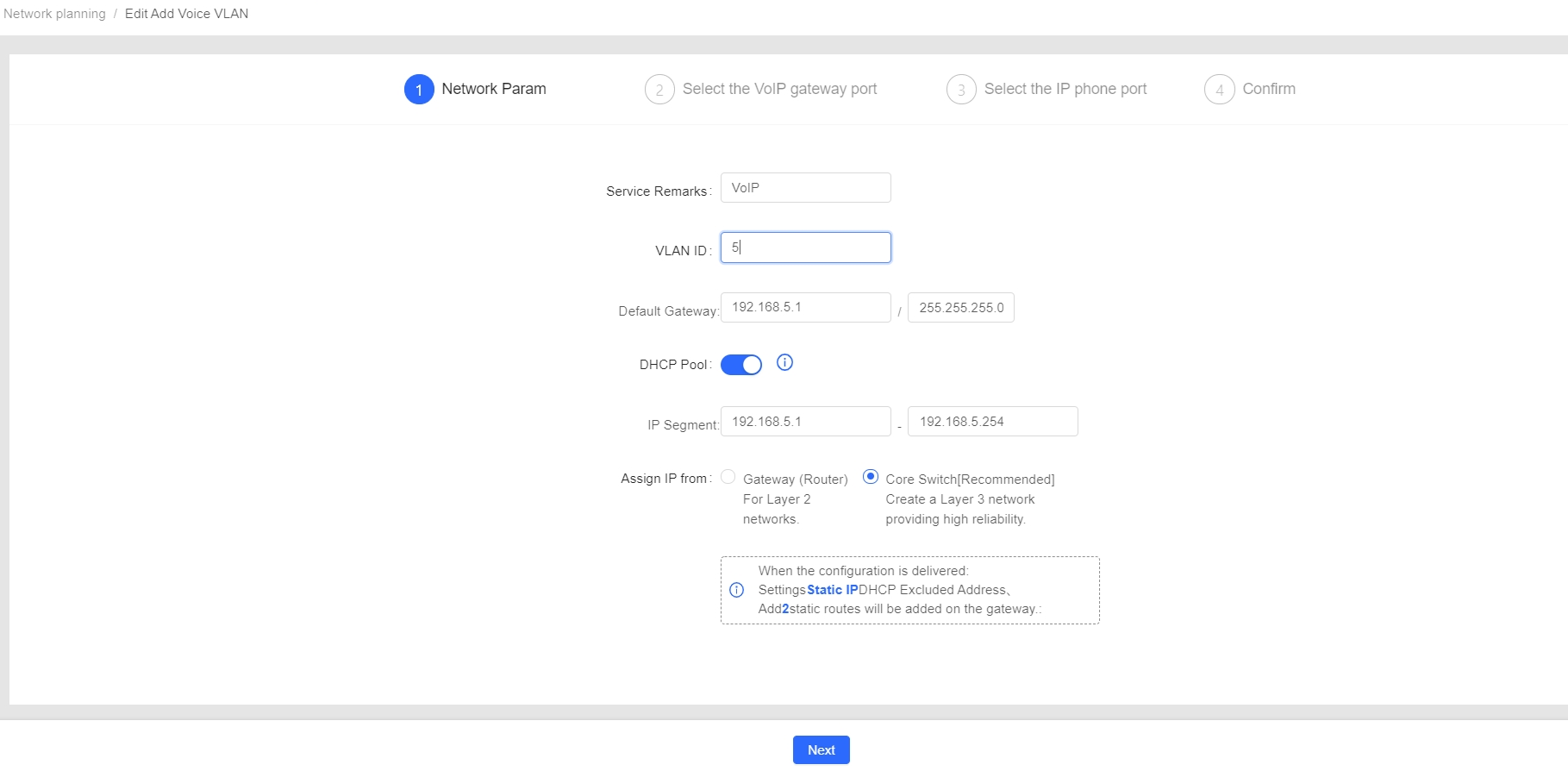 הגדרת מאגר הכתובות של VoIP VLAN