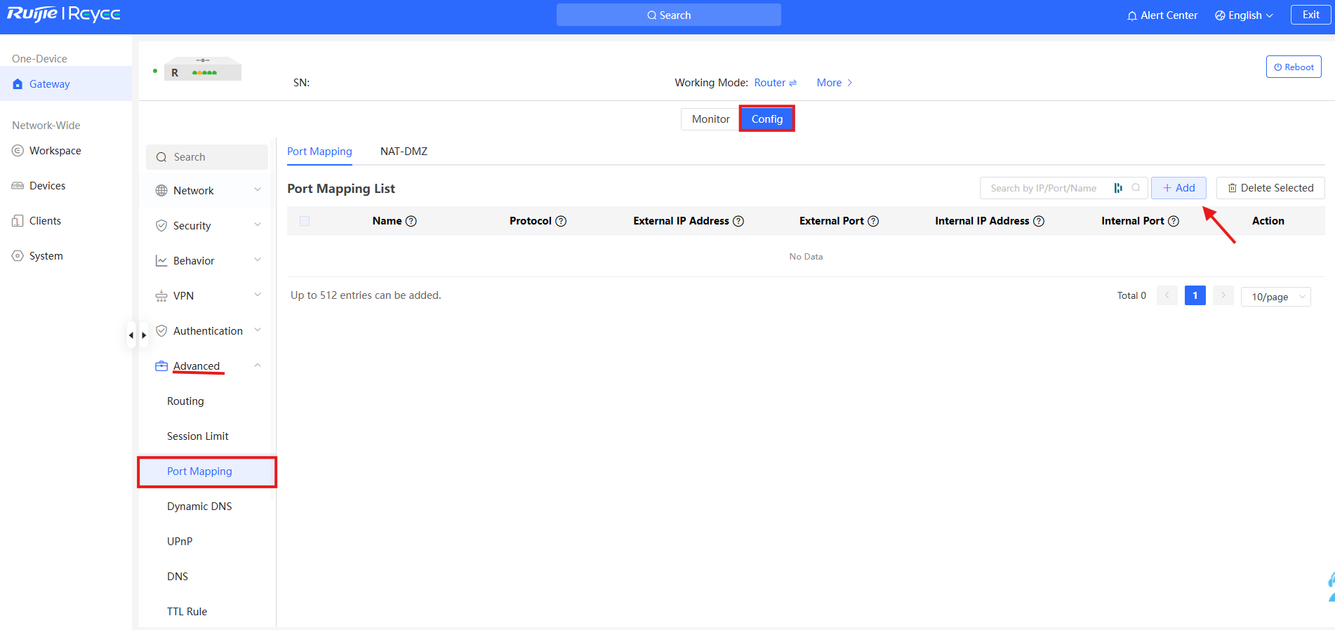 ממשק הוספת כלל מיפוי פורטיםEWEB