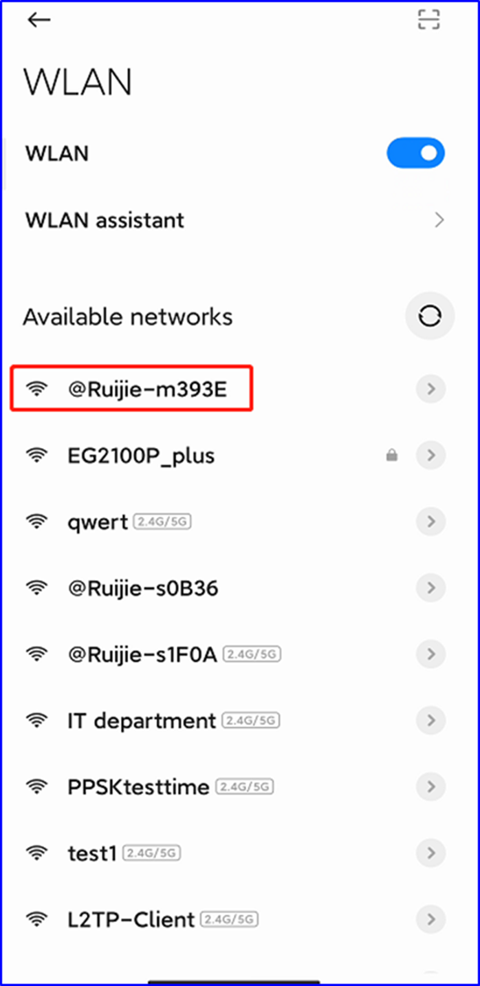 מסך בחירת רשת אלחוטית