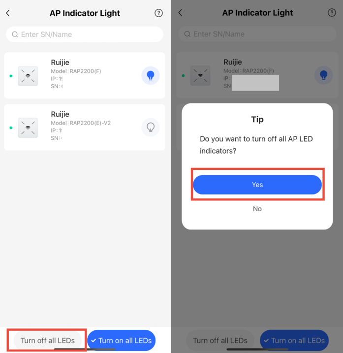 הודעת אישור כיבוי כל נוריות ה-LED