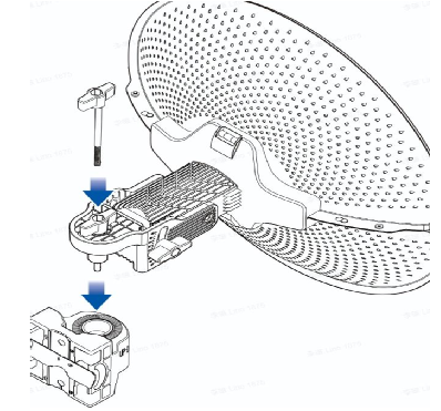 איור תקריב המראה את הרכבת היחידה על התושבת עמוד