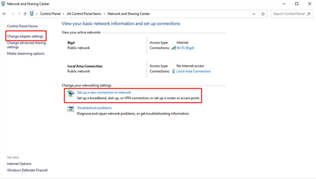 בחירת הגדרת חיבור חדש